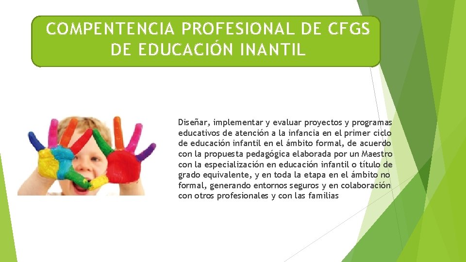 COMPENTENCIA PROFESIONAL DE CFGS DE EDUCACIÓN INANTIL Diseñar, implementar y evaluar proyectos y programas COMPENTENCIA PROFESIONAL DE CFGS DE EDUCACIÓN INANTIL Diseñar, implementar y evaluar proyectos y programas