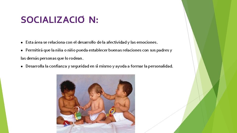SOCIALIZACIO N: l Esta a rea se relaciona con el desarrollo de la afectividad SOCIALIZACIO N: l Esta a rea se relaciona con el desarrollo de la afectividad