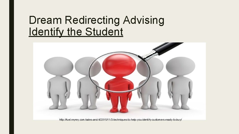 Dream Redirecting Advising Identify the Student http: //fuel. reyrey. com/sales-and-fi/2015/11/3 -techniques-to-help-you-identify-customers-ready-to-buy/ 