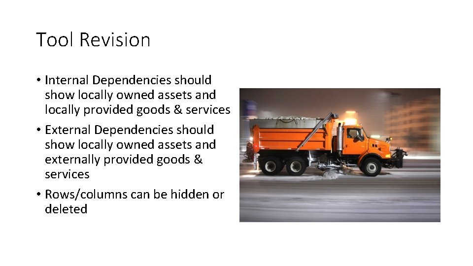 Tool Revision • Internal Dependencies should show locally owned assets and locally provided goods