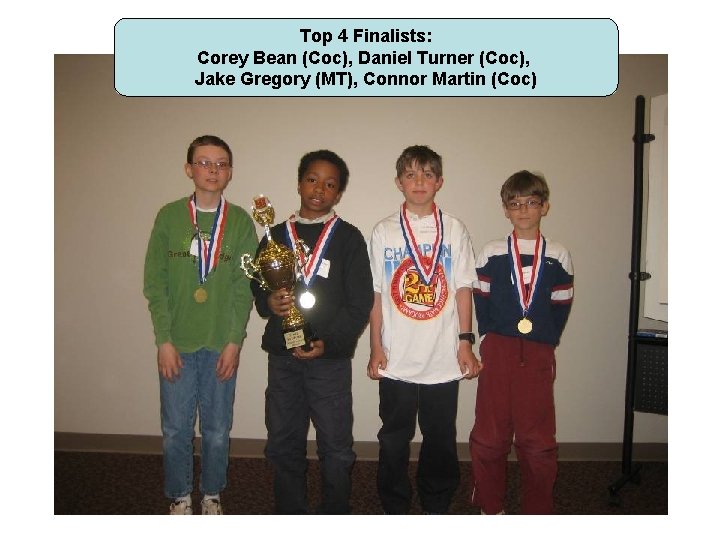 Top 4 Finalists: Corey Bean (Coc), Daniel Turner (Coc), Jake Gregory (MT), Connor Martin