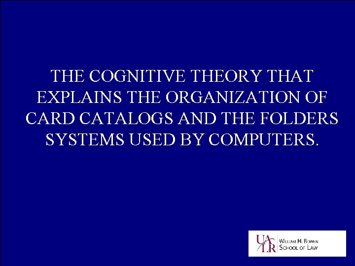 THE COGNITIVE THEORY THAT EXPLAINS THE ORGANIZATION OF CARD CATALOGS AND THE FOLDERS SYSTEMS