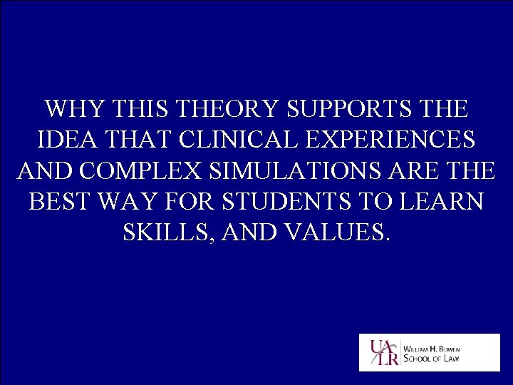 WHY THIS THEORY SUPPORTS THE IDEA THAT CLINICAL EXPERIENCES AND COMPLEX SIMULATIONS ARE THE