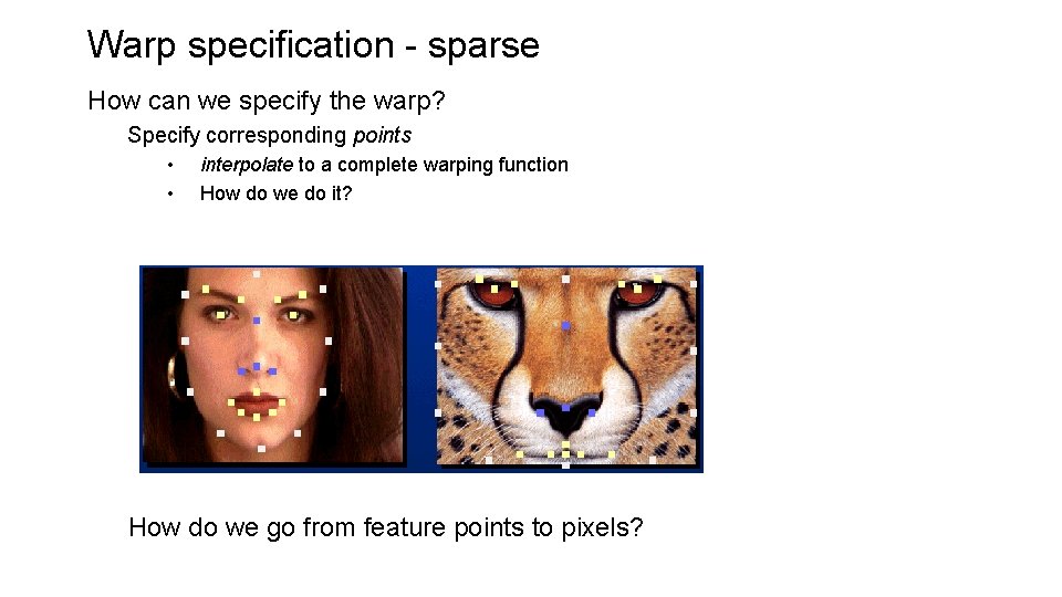 Warp specification - sparse How can we specify the warp? Specify corresponding points •