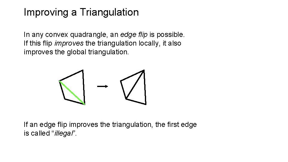 Improving a Triangulation In any convex quadrangle, an edge flip is possible. If this