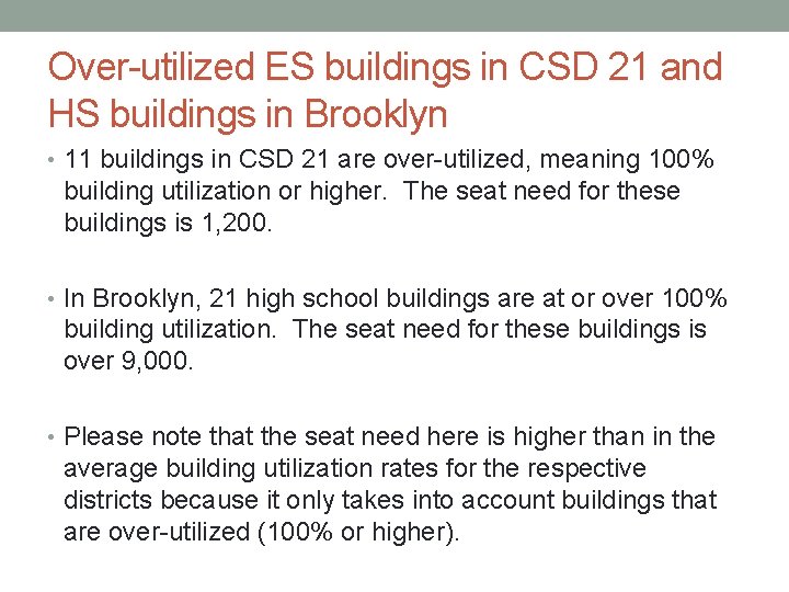Over-utilized ES buildings in CSD 21 and HS buildings in Brooklyn • 11 buildings