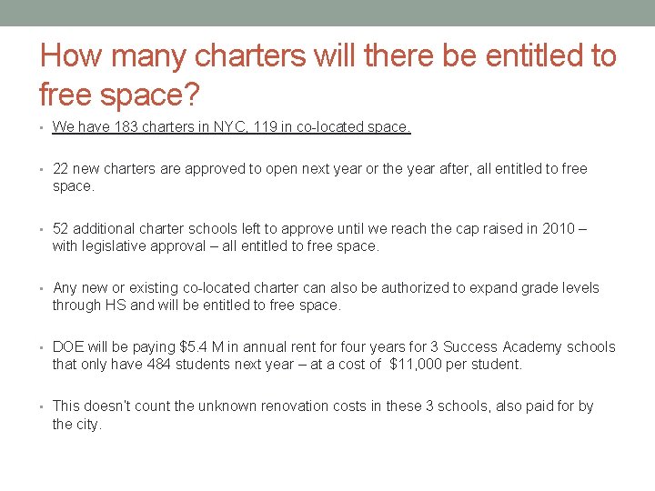 How many charters will there be entitled to free space? • We have 183
