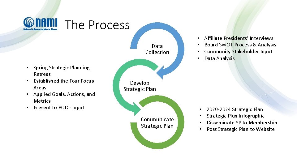The Process Data Collection • Spring Strategic Planning Retreat • Established the Four Focus