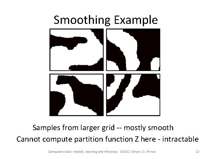 Smoothing Example Samples from larger grid -- mostly smooth Cannot compute partition function Z