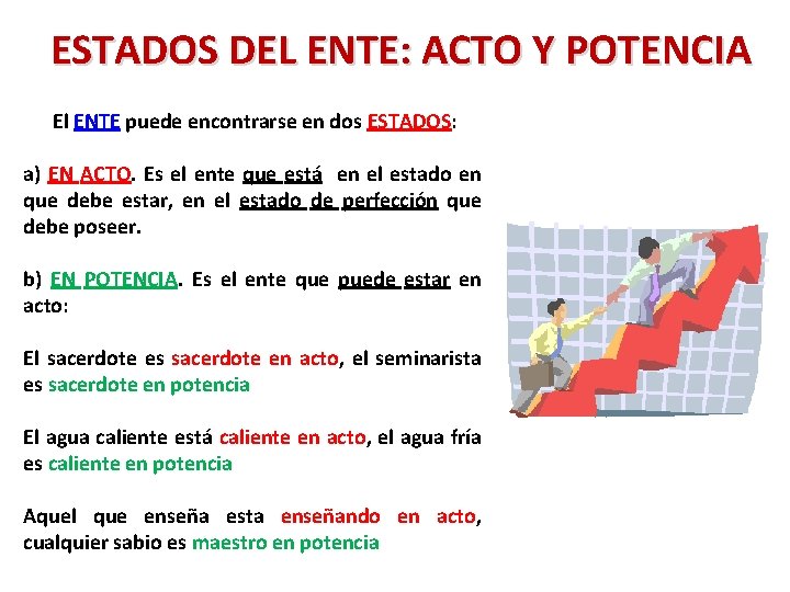 ESTADOS DEL ENTE: ACTO Y POTENCIA El ENTE puede encontrarse en dos ESTADOS: a)