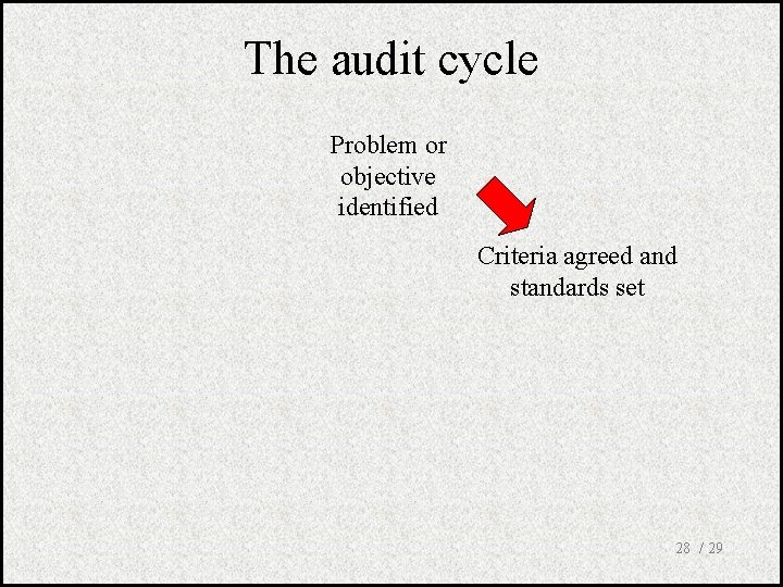 The audit cycle Problem or objective identified Criteria agreed and standards set 28 /