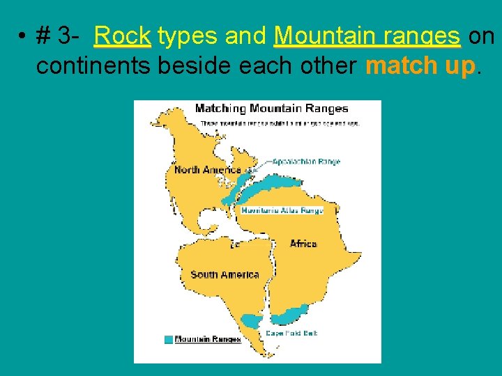  • # 3 - Rock types and Mountain ranges on continents beside each