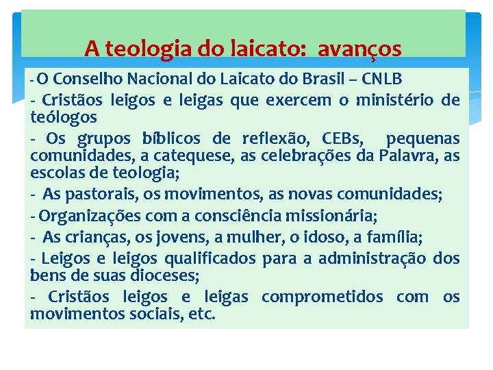 A teologia do laicato: avanços - O Conselho Nacional do Laicato do Brasil –