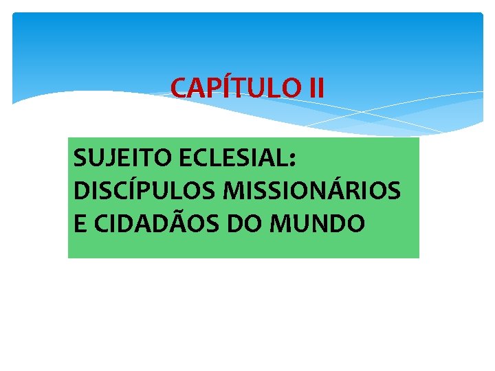 CAPÍTULO II SUJEITO ECLESIAL: DISCÍPULOS MISSIONÁRIOS E CIDADÃOS DO MUNDO 