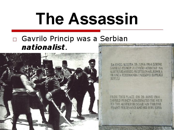 The Assassin □ Gavrilo Princip was a Serbian nationalist. 