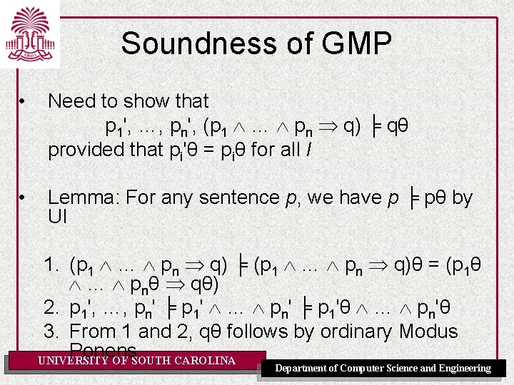 Soundness of GMP • Need to show that p 1', …, pn', (p 1