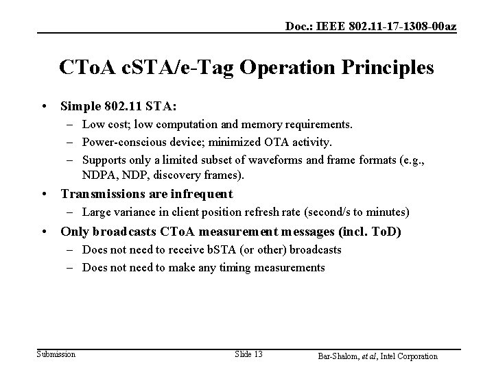 Doc. : IEEE 802. 11 -17 -1308 -00 az CTo. A c. STA/e-Tag Operation Doc. : IEEE 802. 11 -17 -1308 -00 az CTo. A c. STA/e-Tag Operation