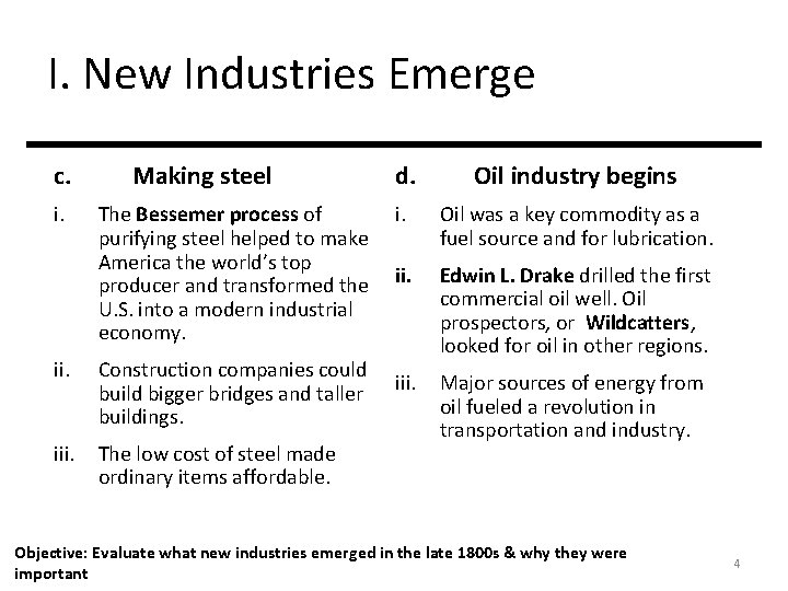 I. New Industries Emerge c. i. Making steel The Bessemer process of purifying steel