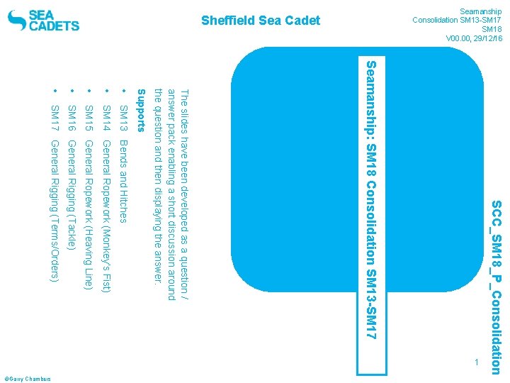 Sheffield Sea Cadet • • • SM 16 General Rigging (Tackle) SM 15 General