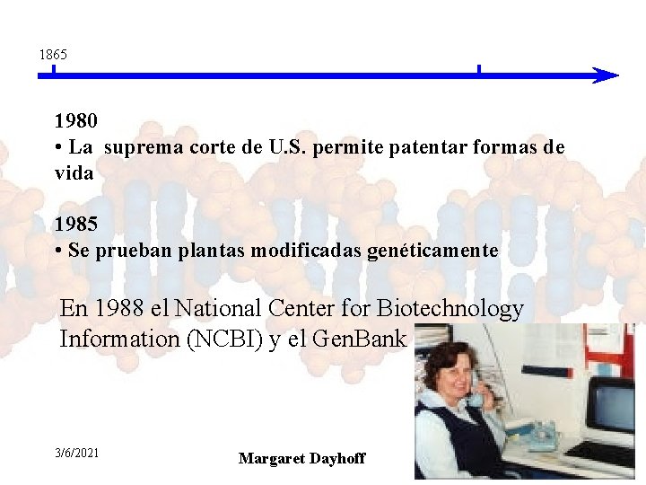 1865 1980 • La suprema corte de U. S. permite patentar formas de vida 1865 1980 • La suprema corte de U. S. permite patentar formas de vida