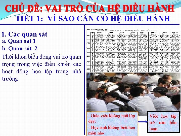 TIẾT 1: VÌ SAO CẦN CÓ HỆ ĐIỀU HÀNH 1. Các quan sát a.