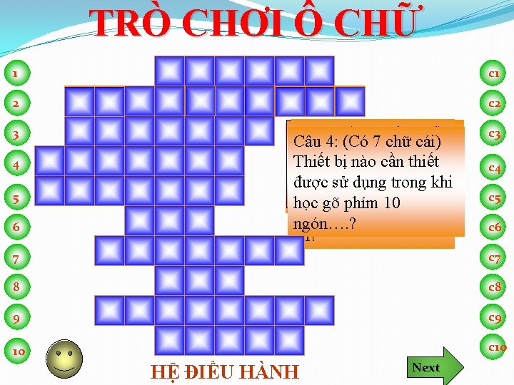 TRÒ CHƠI Ô CHỮ 1 P H I M S O A N 2