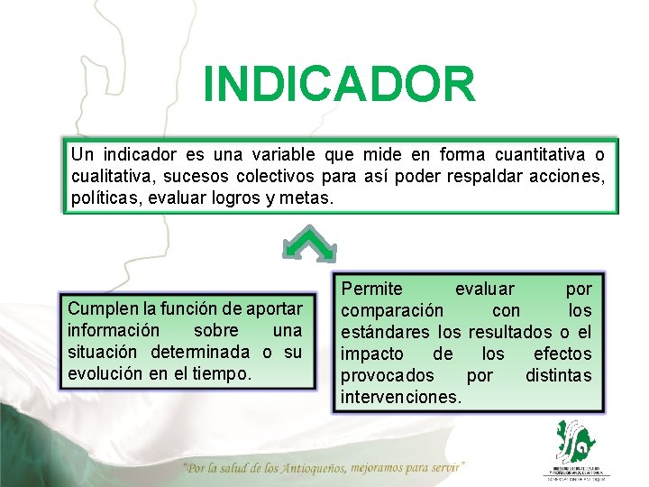 INDICADOR Un indicador es una variable que mide en forma cuantitativa o cualitativa, sucesos