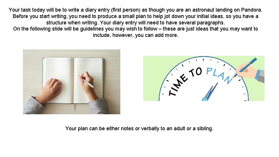 Your task today will be to write a diary entry (first person) as though