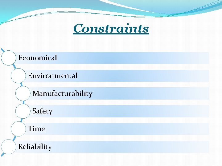 Constraints Economical Environmental Manufacturability Safety Time Reliability 