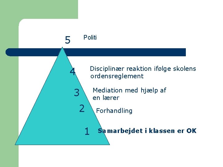 5 Politi Disciplinær reaktion ifølge skolens ordensreglement 4 3 Mediation med hjælp af en