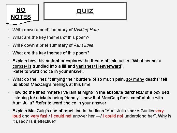 5 minutes NO to complete! NOTES QUIZ • Write down a brief summary of