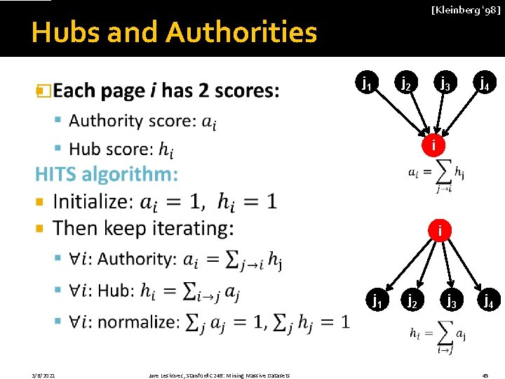 [Kleinberg ‘ 98] Hubs and Authorities j 1 � j 2 j 3 j