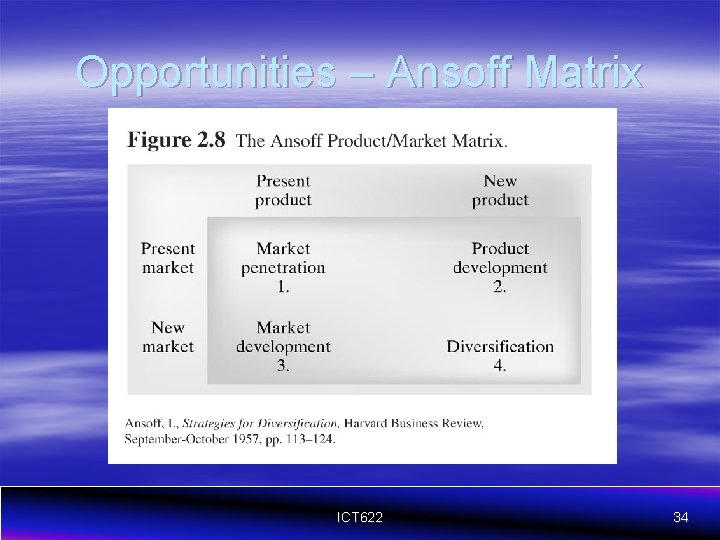 Opportunities – Ansoff Matrix ICT 622 34 