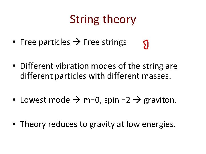 String theory • Free particles Free strings • Different vibration modes of the string