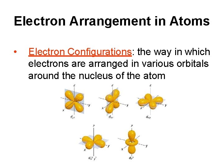 Electron Arrangement in Atoms • Electron Configurations: the way in which electrons are arranged