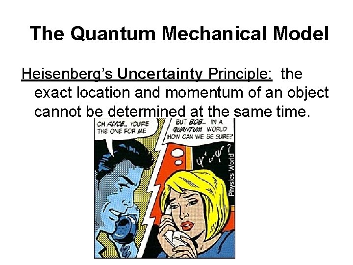 The Quantum Mechanical Model Heisenberg’s Uncertainty Principle: the exact location and momentum of an