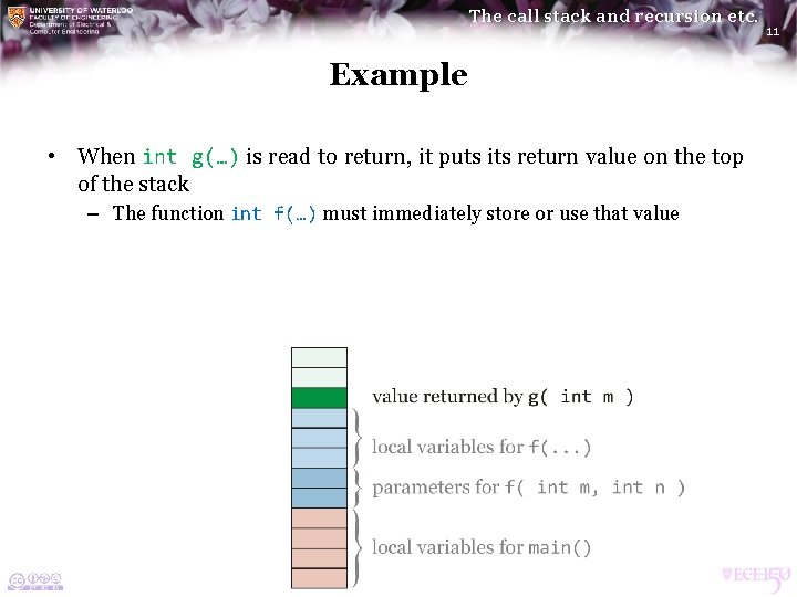 The call stack and recursion etc. Example • When int g(…) is read to The call stack and recursion etc. Example • When int g(…) is read to