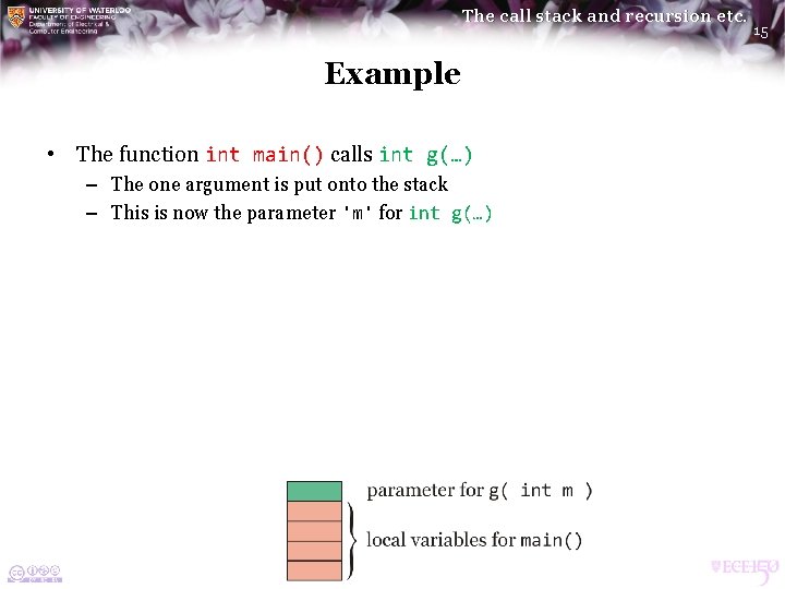 The call stack and recursion etc. Example • The function int main() calls int The call stack and recursion etc. Example • The function int main() calls int