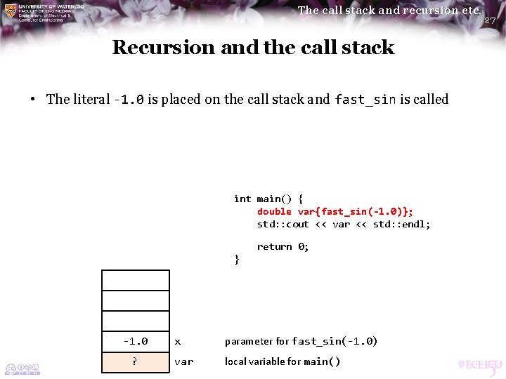 The call stack and recursion etc. Recursion and the call stack • The literal The call stack and recursion etc. Recursion and the call stack • The literal