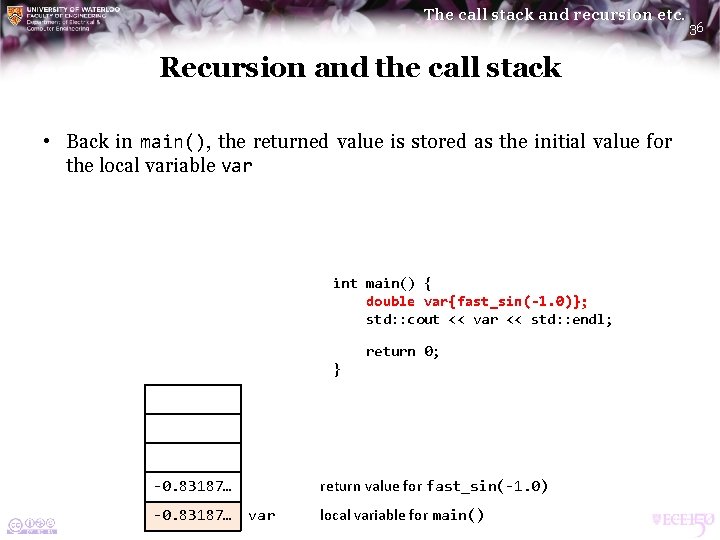 The call stack and recursion etc. Recursion and the call stack • Back in The call stack and recursion etc. Recursion and the call stack • Back in