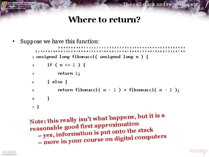 The call stack and recursion etc. Where to return? • Suppose we have this The call stack and recursion etc. Where to return? • Suppose we have this