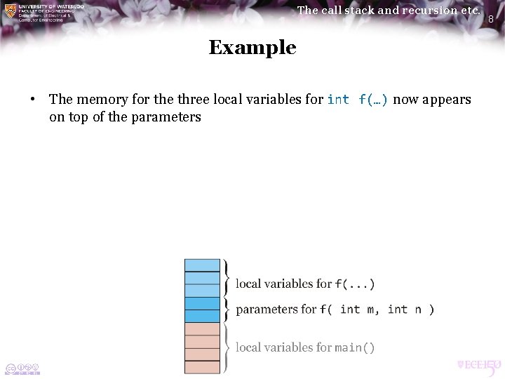The call stack and recursion etc. Example • The memory for the three local The call stack and recursion etc. Example • The memory for the three local