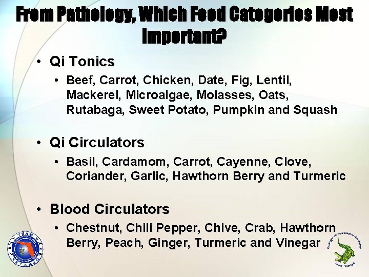 From Pathology, Which Food Categories Most Important? • Qi Tonics • Beef, Carrot, Chicken, From Pathology, Which Food Categories Most Important? • Qi Tonics • Beef, Carrot, Chicken,