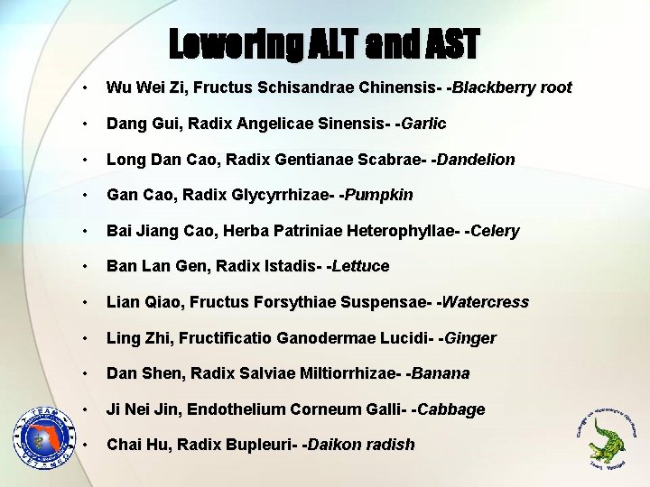 Lowering ALT and AST • Wu Wei Zi, Fructus Schisandrae Chinensis- -Blackberry root • Lowering ALT and AST • Wu Wei Zi, Fructus Schisandrae Chinensis- -Blackberry root •