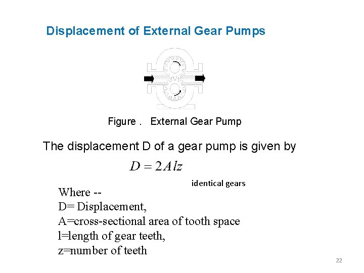 Displacement of External Gear Pumps Figure. External Gear Pump The displacement D of a