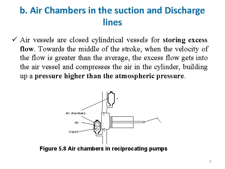 b. Air Chambers in the suction and Discharge lines ü Air vessels are closed