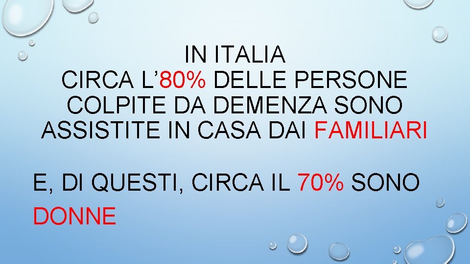 IN ITALIA CIRCA L’ 80% DELLE PERSONE COLPITE DA DEMENZA SONO ASSISTITE IN CASA