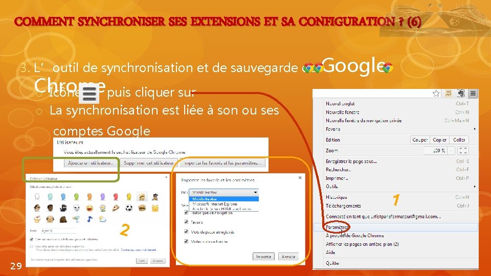 COMMENT SYNCHRONISER SES EXTENSIONS ET SA CONFIGURATION ? (6) 3. L’outil de synchronisation et