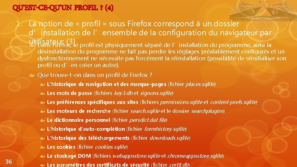 QU’EST-CE-QU’UN PROFIL ? (4) 1. La notion de « profil » sous Firefox correspond