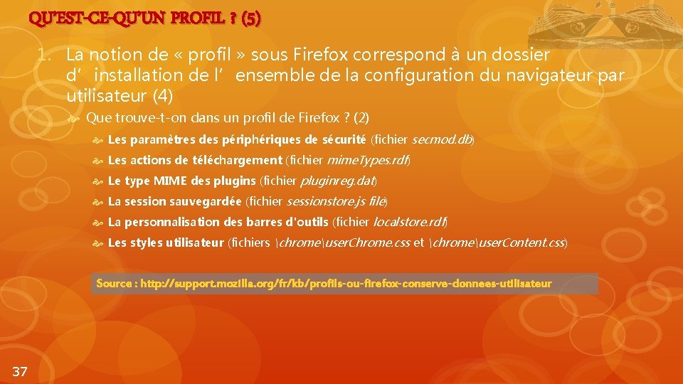 QU’EST-CE-QU’UN PROFIL ? (5) 1. La notion de « profil » sous Firefox correspond